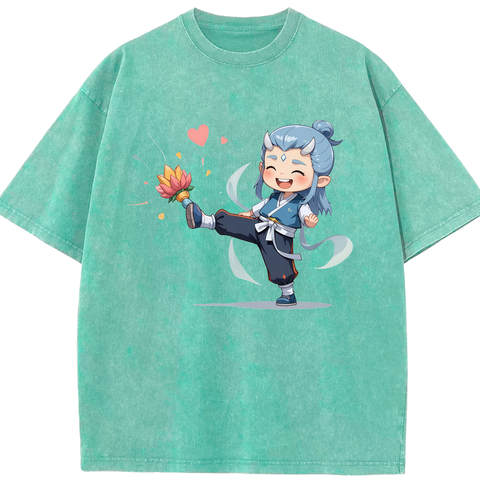 （画像用） Ne Zha 2 ナタ 魔童の大暴れ 綿100% ヴィンテージ風 半袖Tシャツ（フロントプリント）